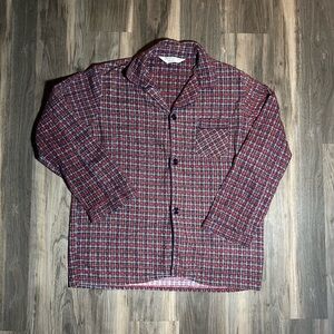 Vintage Sears Red Flannel Plaid Pajamas PJs Button Up Perma Pest Size L 42-44